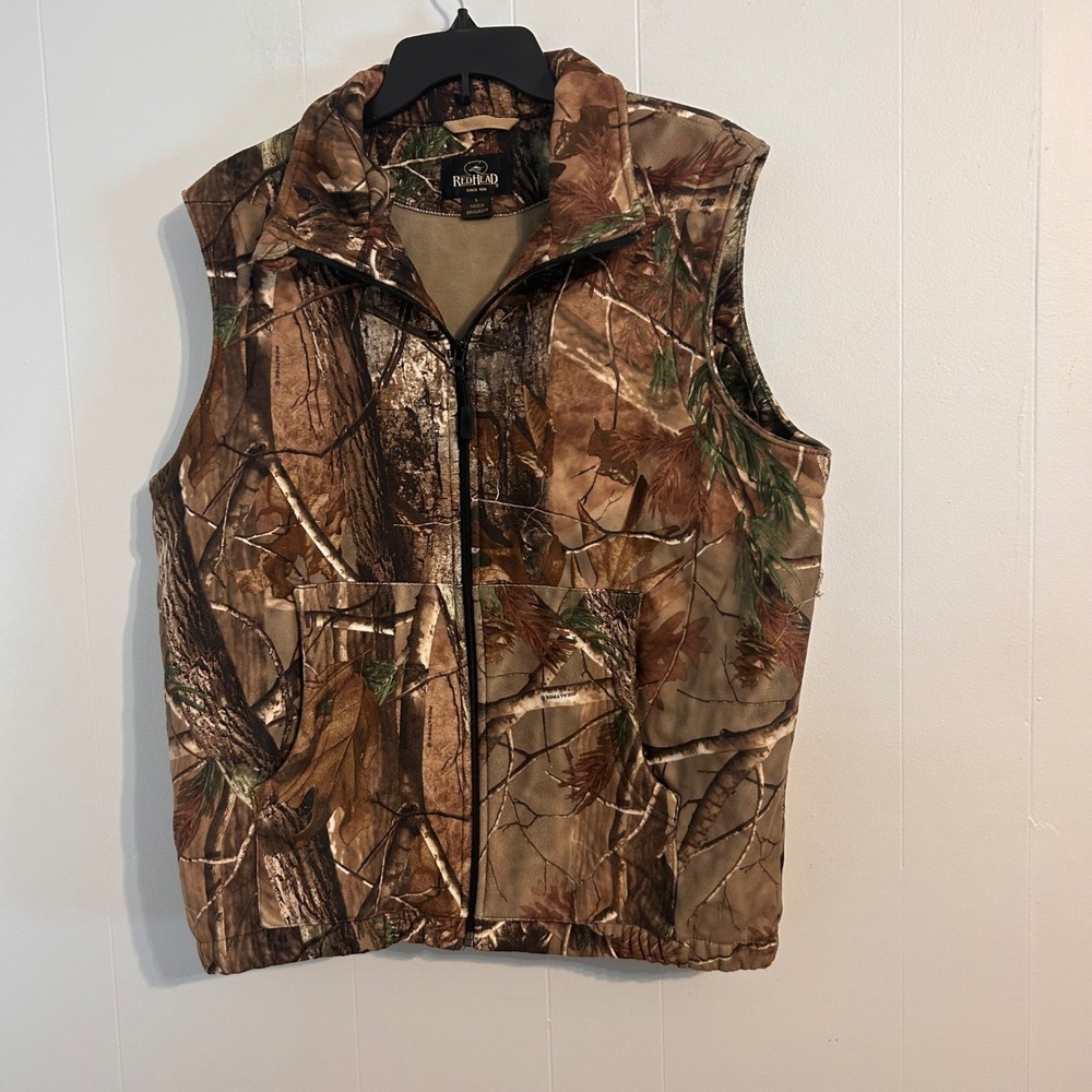 RedHead Realtree Camo Fleece Lined Full Zip Hunting Vest Mens Large Brown